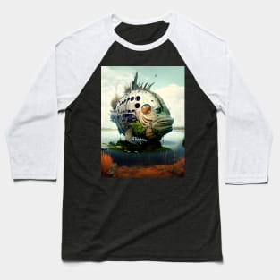 The Armored Angler: The Future of Fish on a Dark Background Baseball T-Shirt